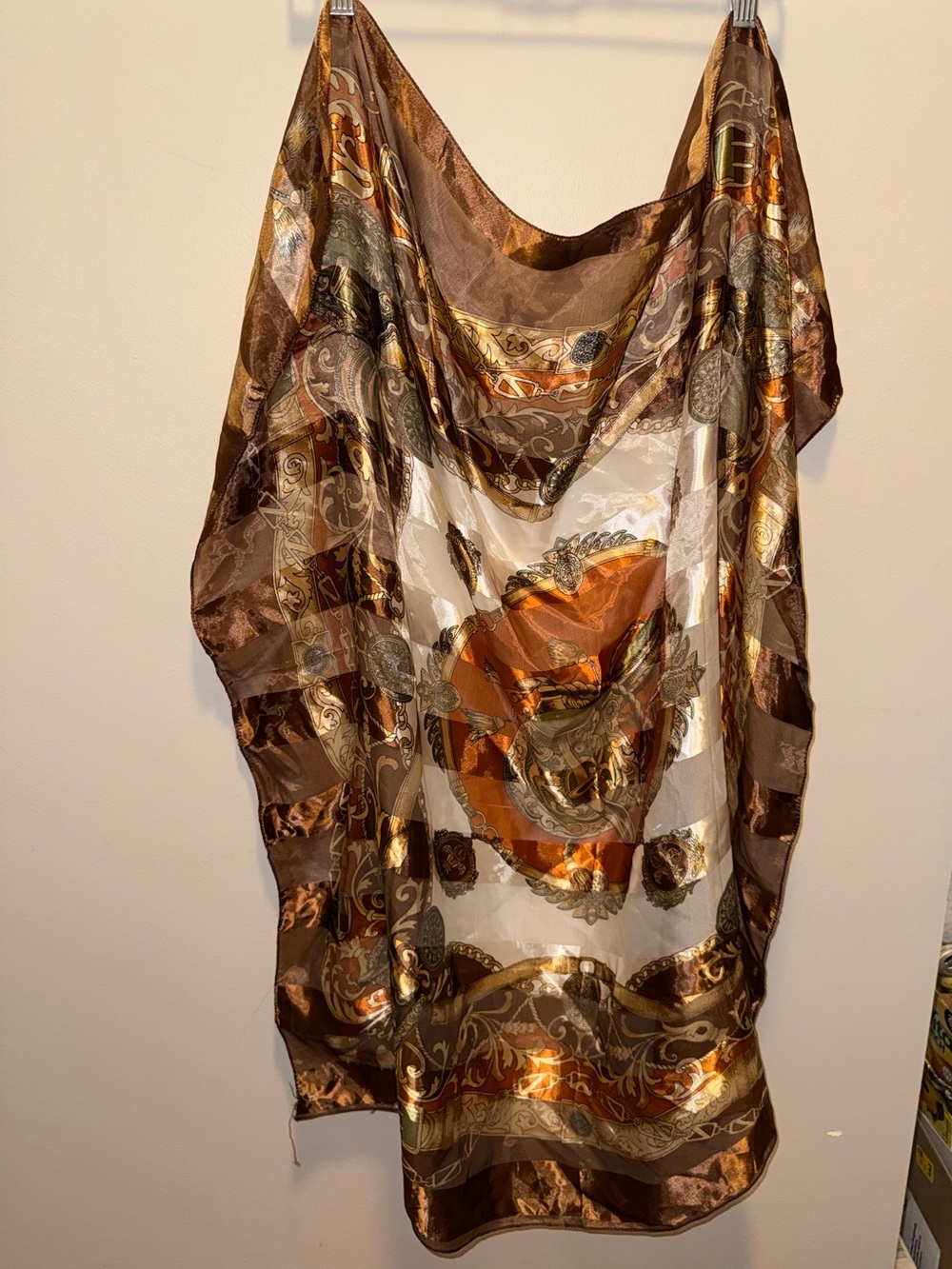 Brown & Gold Paisley Silk-Feel Wrap Scarf